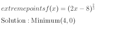 The extreme points of f(x)=(2x-8)^{2/3} are Minimum(4,0)